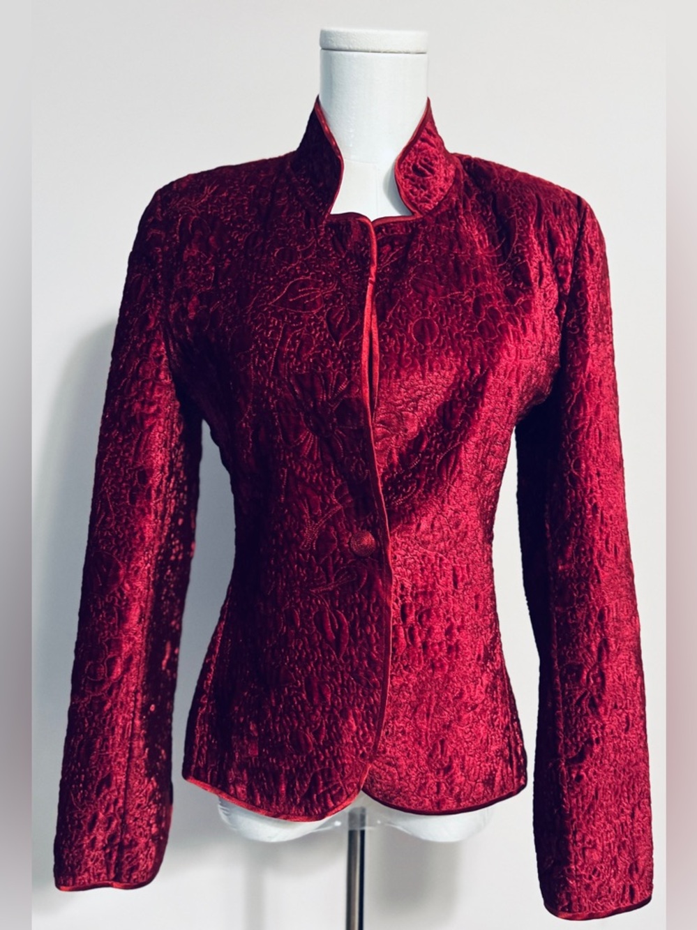 MaxMara Deep Red Quilted Mandarin-Collar Blazer